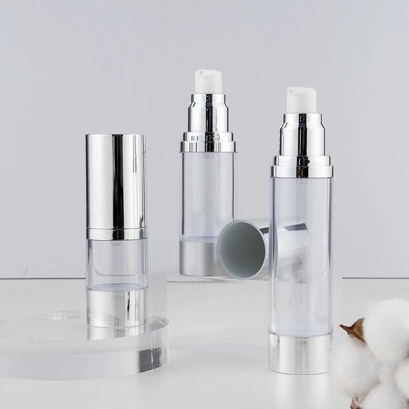 Luxury Skincare Bottles - Parlak/Mat Gümüş Vakum Şişe Pompası Havasız